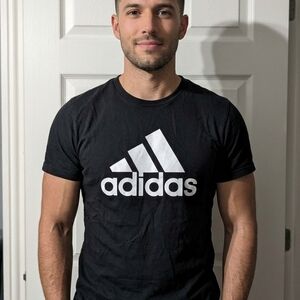 Adidas Men's Black and White Logo Tee